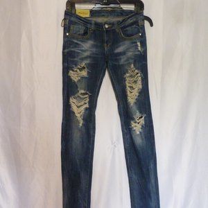 Sale - Machine Brand Sexy Blue Distressed Stretch Jeans Sz 26
